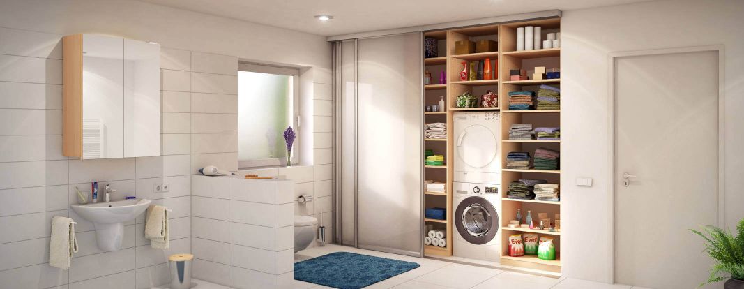 Wasmachinekast op maat in de badkamer