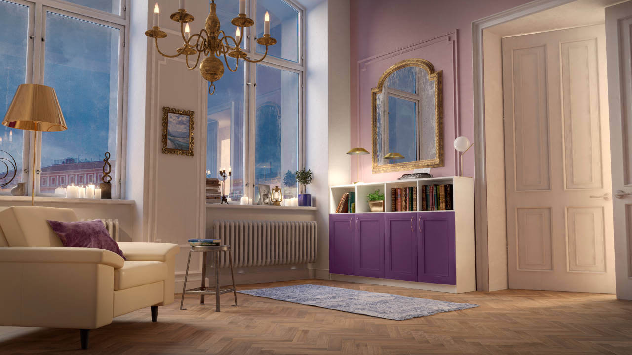 Commode op maat met paarse kaderfront deuren