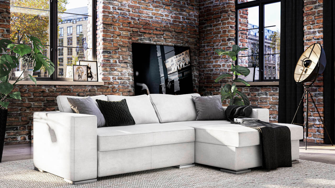 Bank op maat met longchair, Industrial stijl woonkamer